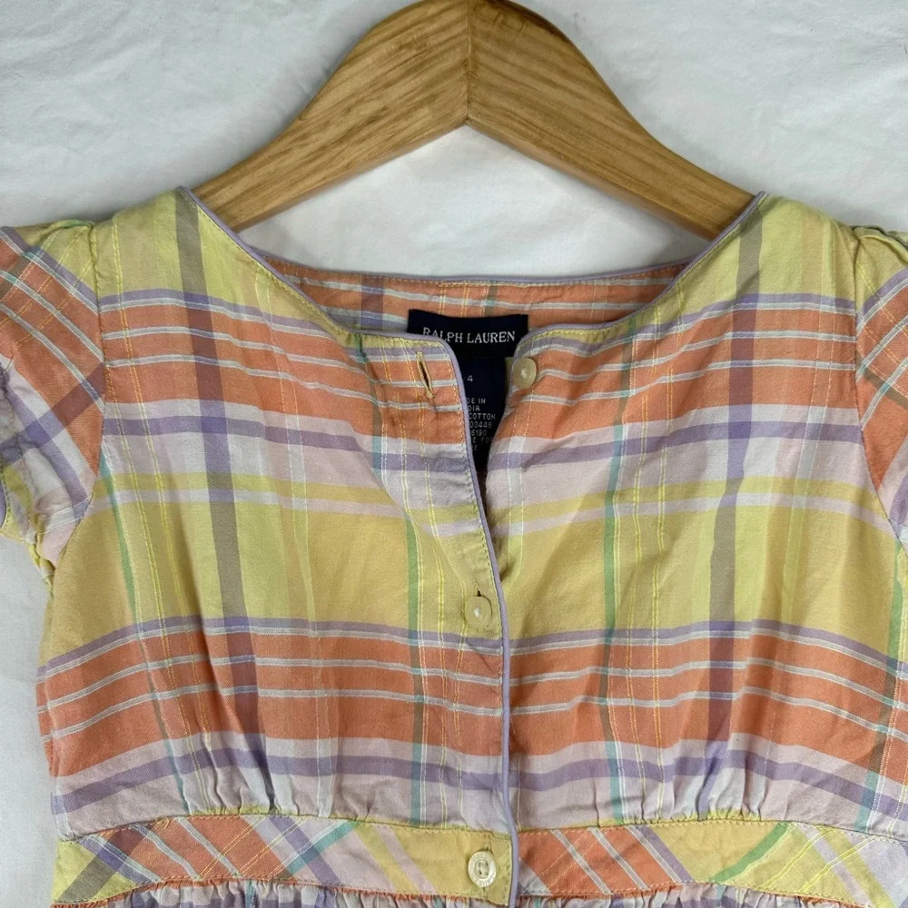 Ralph Lauren Girls Yellow Madras Ruffle Tank size 4